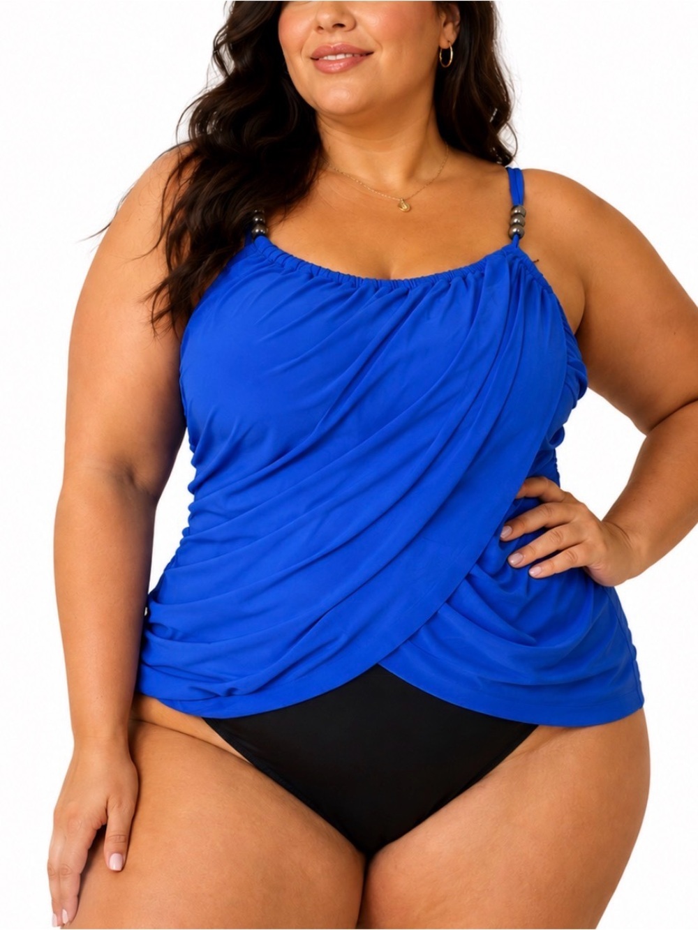 Magic Suit by Miracle swimsuit Blue Draped Tankini Top underwire slimming SZ 14